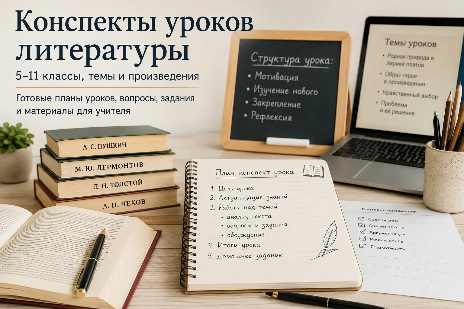 Конспекты уроков литературы для 5–11 классов: план занятия, задания и анализ произведений